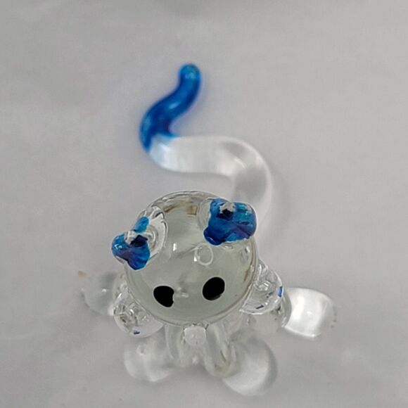Frankencat Glass Cat Miniature Figurine 1¼" TINY Blue Tip Ears Tail - Picture 6 of 9
